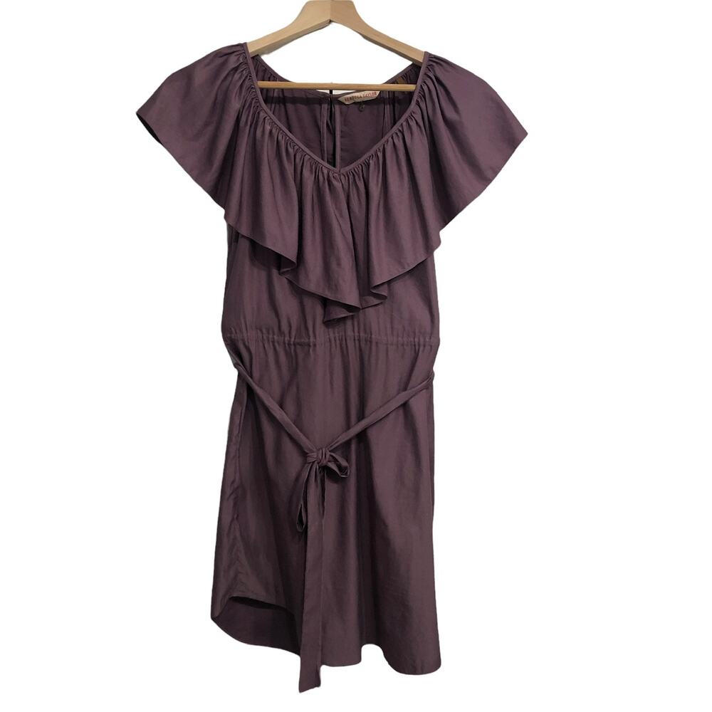 Rebecca Taylor Purple V Neck Ruffle Collar mini dress SIZE 2